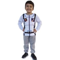 Conjunto Infantil Manga Longa Pijama Fantasia Astronauta Camiseta e Calça