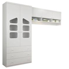 Guarda Roupa Infantil Eloisa 2 Portas Com Modulo Aéreo Branco Brilho - Phoenix Baby