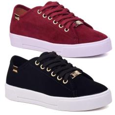 Kit 2 Pares Tênis Feminino Casual Sola Alta Básico Leila Soares, Preto