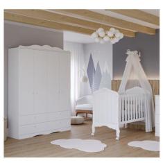 Quarto de Bebê 2 Peças com Berço e Guarda-roupa 4 Portas 4 Gavetas Aqu