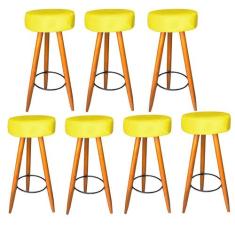 Kit 07 Banqueta Alta Flora Pés Palito em Madeira Caramelo  Bar Bistrô 