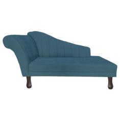 Recamier Divã Para Sala Cecilia Pés Retro Tabaco 1.60cm Suede Azul Roy