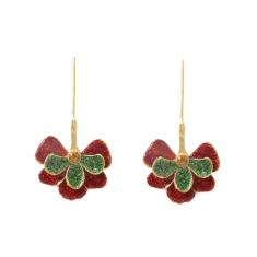 Brincos pendentes de folha verde vermelha brilhante para mulheres, banhado a ouro, moderno, pingentes de flores de Natal, brincos pendentes de gota, enfeite elegante para festivais de férias, joias,