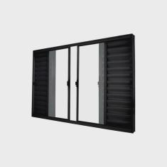 Janela Veneziana Abertura Central 6 Folhas Vidro Liso 100x150cm Exclusiva Esquadrias