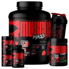 Kit Muscle Mass 1,8kg + BCAA + Creatina + Glutamina + Pré Treino + Coqueteleira - Espartanos-Unissex