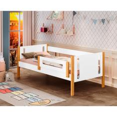 Cama Babá Infantil Mirela Com Grade De Proteção Móveis - Branco/Mel - Branco