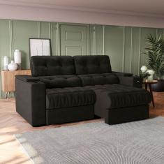 Sofá 230 Cm Com Porta Copos Retrátil E Reclinável Premier Preto