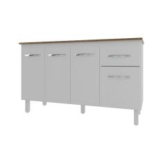Balcão Cozinha Armário Gabinete Camila Branco Com Tampo Tampão 140 Cm Mobília Decor