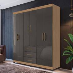 Guarda Roupa Casal 6 Portas Antônio Nature Grafite Perolizado
