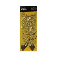 Enfeite Laço de Natal 06 Peças Dourado Mod1 - Wincy