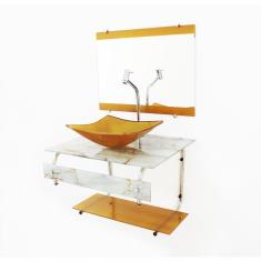 Gabinete de Vidro para Banheiro 60cm It Inox com Cuba Quadrada