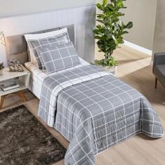 Kit Cobre Leito Colcha Solteiro 2 Peças Dupla Face 200 Fios Austin - L