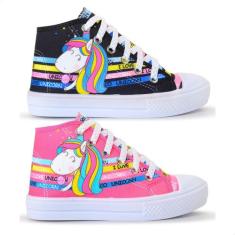 Kit 2 Tênis Infantil Feminino Unicórnio Botinha Menina 040 - Lukys, 27