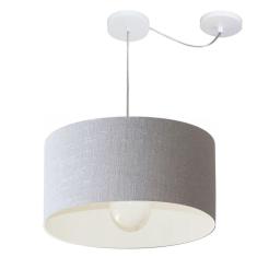 Lustre Pendente Cilíndrico Com Desvio Md-4228 Cúpula Em Tecido 45x25cm Rustico Cinza - Bivolt