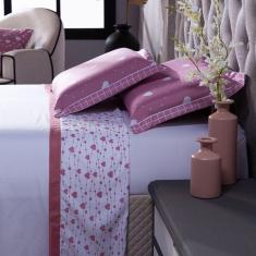 Jogo De Cama Afrodite Branco/Rosê Queen 04 Peças 180 Fios