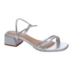 Sandália Beira Rio Salto Bloco Strass Feminina Prata-Feminino