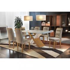 Conjunto Sala de Jantar Carol 180 MDF Vidro Com 06 Cadeiras