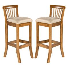 Kit 2 Banquetas Alta com Encosto 36 x 100 Cm Valencia Madeira Maciça Imbuia Linho Bege M58 - RMI