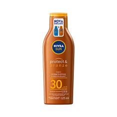 NIVEA SUN Protetor Solar Protect & Bronze FPS 30 125ml - Sua fórmula contém ativo pró-melanina, um ingrediente que estimula a produção de melanina da pele, promovendo um bronzeado bonito e saudável