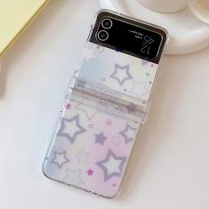 Estojo de telefone estrela bonito para Samsung Galaxy Z Flip 4 3 Z Flip3 Flip4 5G Capa com corrente Moda Capas transparentes de proteção com dobradiça, Estilo1, Para Z Flip 3