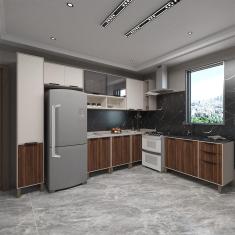 Cozinha Modulada Completa 8 Peças com Vidro Reflecta Tampos e sem Pia Stylo Luciane Móveis