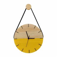 Relógio Minimalista Em Madeira Amarelo Com Alça - Edward Clock