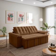 Sofá Cama Palmeira 3 Lugares Retrátil Reclinável 2,20m Veludo com Molas CabeCasa MadeiraMadeira Marrom