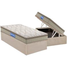 Conjunto Box Baú Solteiro: Colchão Espuma D45 Guarda Costas Pillow Top + Base Crc Suede Clean