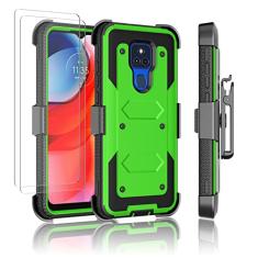 Njjex Capa para Moto G Play 2021, capa para Motorola G Play 2021 com protetor de tela de vidro temperado [2 unidades] [Nbeck] [Nbeck] à prova de choque resistente com fecho giratório coldre clipe de