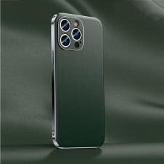 Capa de telefone de couro para iPhone 14 12 11 13 15 Pro Max 15Pro 14Pro Chapeamento de luxo com proteção total de lente capa traseira, verde (A006), para iPhone 14 Plus