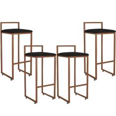 Kit 04 Banquetas Alta Cozinha Hanna L02 Bronze Corano Preto