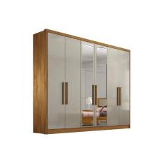 Guarda Roupa Casal 6 Portas e 4 Gavetas c/ Espelho Rizon Plus Freijo Cumaru c/ Fendi - Novo Horizonte