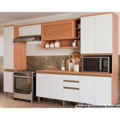 Cozinha Modulada Completa Thela Macadâmia 5 Peças (2aéreos+1balcão+2paneleiros) Czc19 Freijo-branco - Telasul