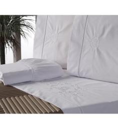 Jogo Lençol Queen Bordado Crivo 4 Peças 200 Fios 100% Algodão Percal -