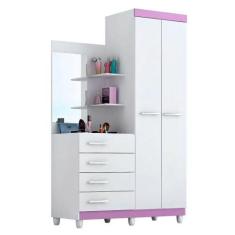 Guarda roupa solteiro com Espelho 2 portas 4 gavetas Melissa ACP Móvei