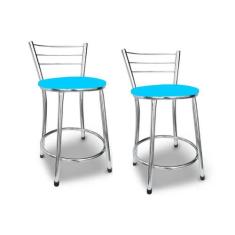 Kit 2 Banco Banquetas Baixa Cromada C/ Encosto - Moveraço, Cromado, As