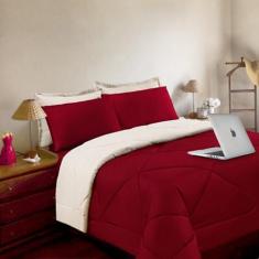 Kit 6 Pçs com Edredom e Lençol Aconchego Casa Dona Dupla Face Casal Qu