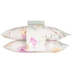 Jogo de Cama Queen Naturale 4 Peças 200 Fios Macio Conforto, Branco/Ve