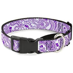 Buckle-Down Coleira para cães martingale - Bandana/caveiras roxa/branca - 2,54 cm de largura - serve para pescoços de 38,1-66,04 cm - Grande