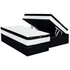Conjunto Box Baú Solteiro Colchão Molas Luckspuma Ensacadas Gold Line Elastic Gel + Base Crc Suede Black (88x188)