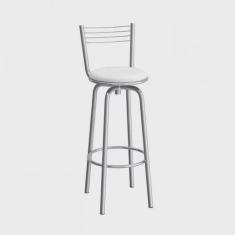 Banqueta Alta Giratória com Encosto Espanha Compoarte Cromado/Branco