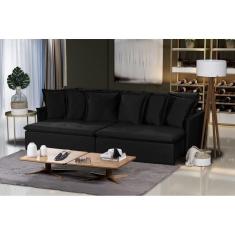 Sofá 5 Lugares 2.90 Mt Com Molas Retrátil E Reclinável Preto