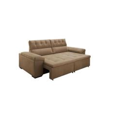 Sofá 3 Lugares Retrátil e Reclinável Herzog Veludo Bege 220 cm - Mobly