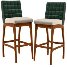 Kit 02 Banquetas Altas Cozinha B04 Verde Musgo Cru - LYAM DECOR
