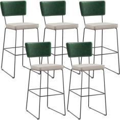 Kit 05 Banquetas Altas Cozinha Allana L02 Verde Musgo Cru - LYAM DECOR