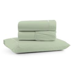 Jogo de Lençol Luiza Solteiro 3 Pçs Percal 100% Algodão 180 Fios Ponto Palito - Verde