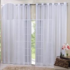 Cortina Linho Bordado Sala Quarto 3,00m x 2,75m Ilhós Cromado