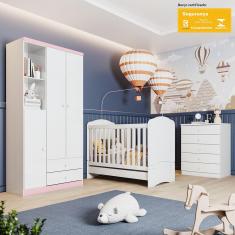 Quarto de Bebê com Guarda Roupa 3 Portas Cômoda e Berço Pimpolho Casa 812