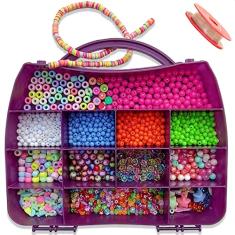 Kit Miçangas Infantil Coloridas De Fazer Pulseiras Com Letra + Fio de Silicone