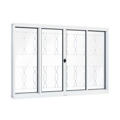 Janela de Aço de Correr 120x200cm 4 Folhas com Grade Mosaico e Vidro Riobras Branco